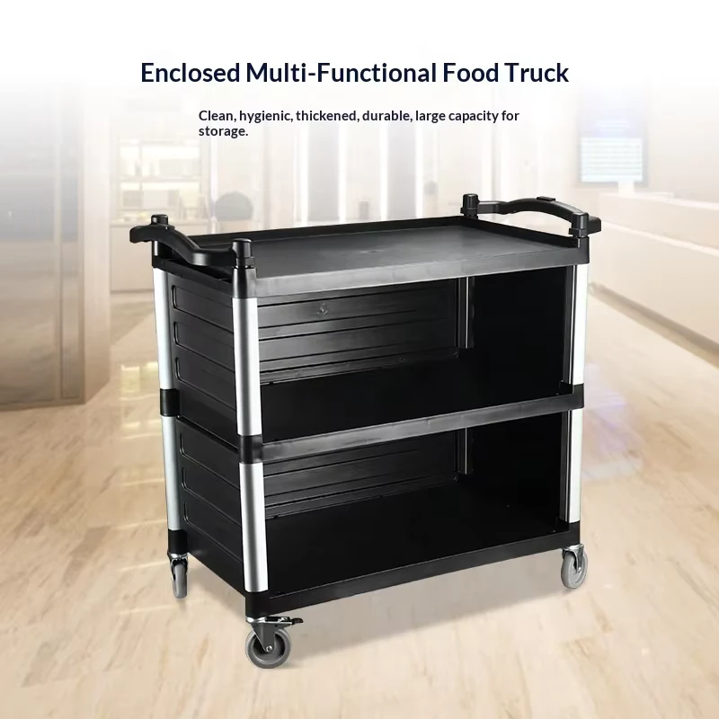 Hotel Cleaning 3-Tier Plastic Kitchen Serving Cart With Wheels and Handle Restaurant Hotel Hospital Food Storage Service Trolley