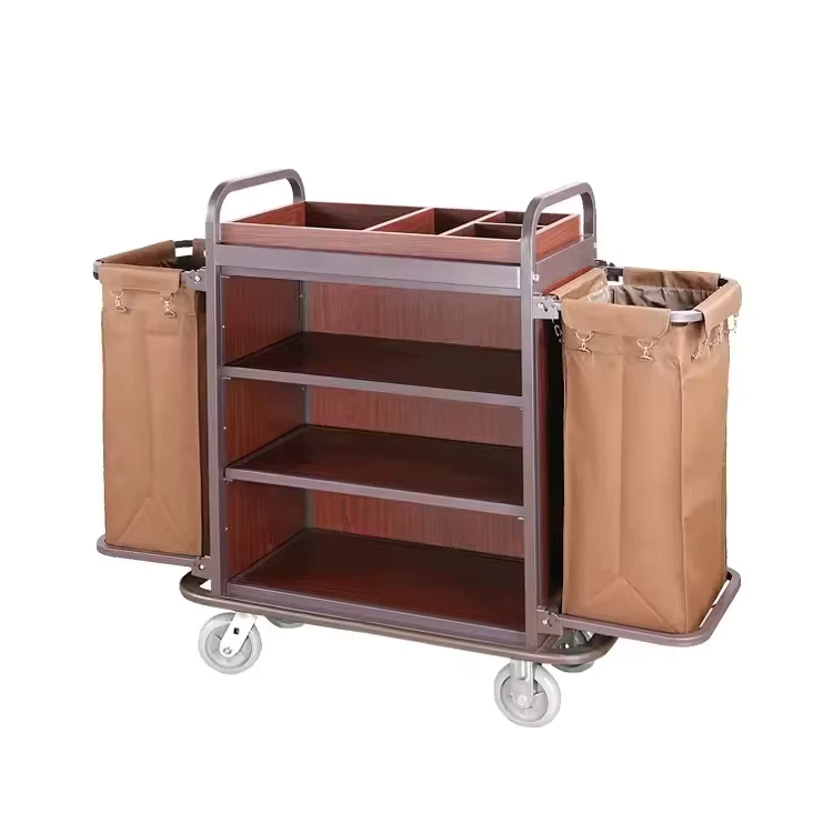 Hotel Commercial Heavy Duty 3 Shelf Linen Trolley Housekeeping Service Cart for Maid Cleaning Maid Carts