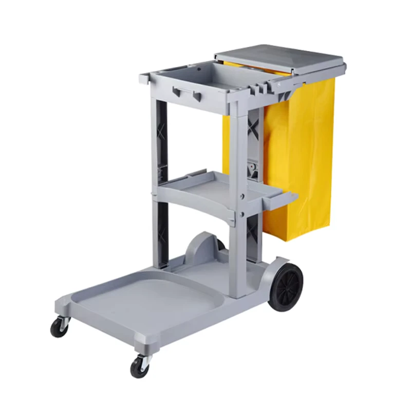 Hotel Customizable Plastic Housekeeping Trolley with 4 Wheels 500 lb Capacity 3 Shelves for Room Attendant Janitorial Cart