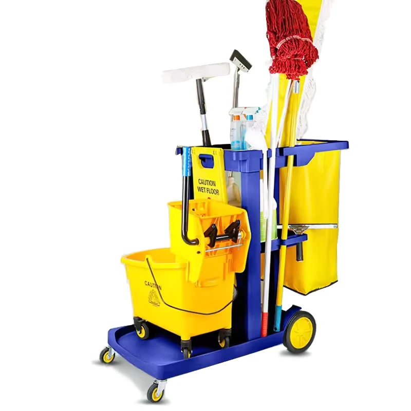 Hotel Customize Housekeeping Trolley Cart Room Attendant Janitor Trolley Cleaning Cart Hotel Serving Cart