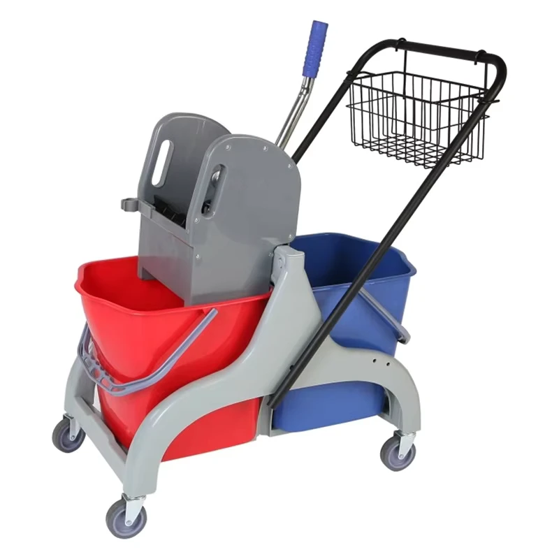 Hotel Floor Cleaning Cart Plastic Industrial Yellow Mop Wringer Bucket Trolley with Squeezer