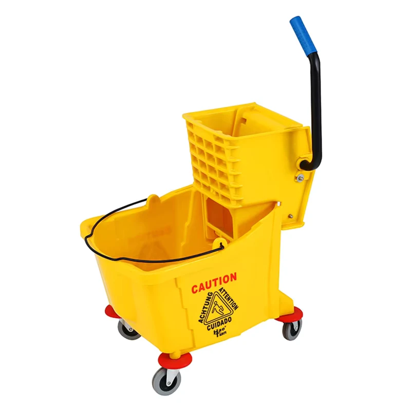Hotel Floor Cleaning Trolley Housekeeping Commercial WaveBrake Side Pressure Bucket Wringer Scrubber System