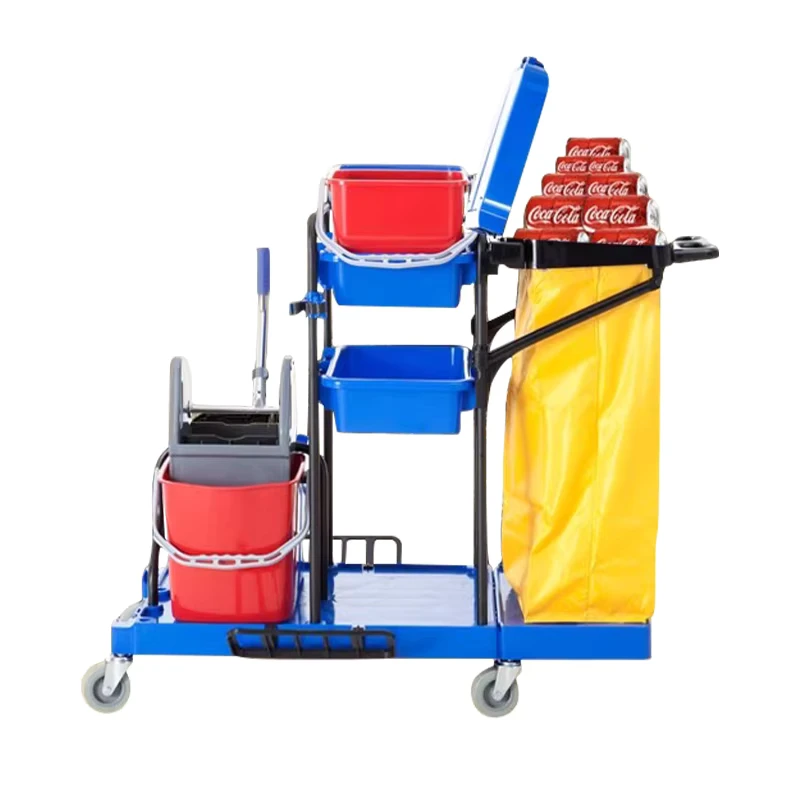 Hotel Housekeeping Heavy Duty Plastic Janitor Cart Stainless Steel Frame Capacity Trolley Bucket for Restaurant Laundry