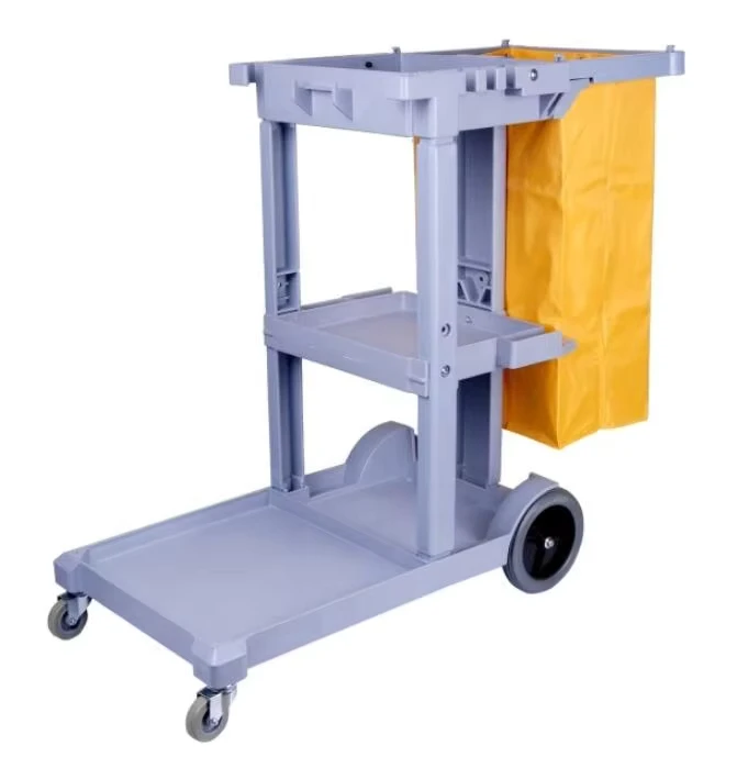 Hotel Janitorial Cleaning Cart Trolley with Cover PP Plastic 4 Wheel Gray Blue Sustainable