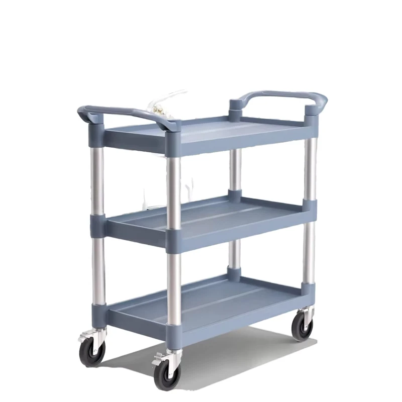 Hotel Kitchen Equipment Service Trolley with Door Plastic Dining Delivery Cart 3 Layers Dish Collect Cart with Panel
