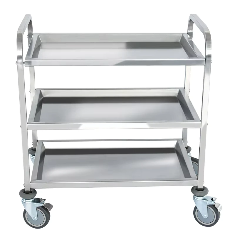 Hotel Kitchen Equipment Service Trolley with Door Stainless Steel Dining Delivery Cart 3 Layers Dish Collect Cart