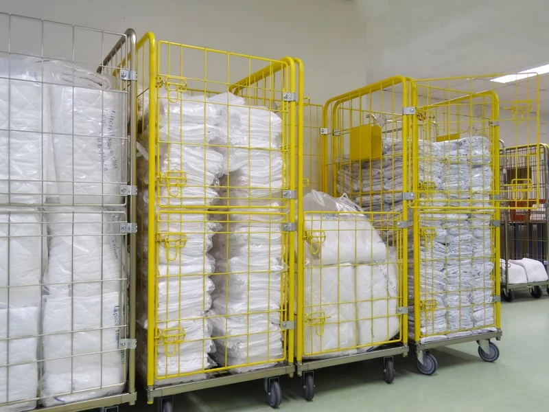 Hotel Laundry Heavy Duty Portable Nestable Roll Containers 500kg Capacity Steel Q235 Electro Zinc Plated Three Sided