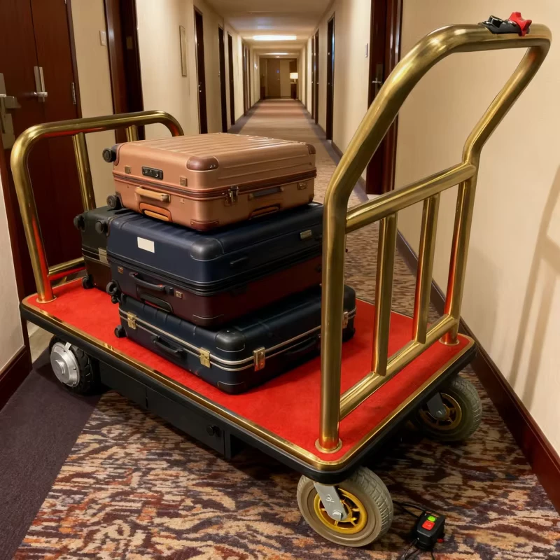 Hotel Luggage Cart Electric Bellboy Trolley Heavy Duty Bellhop Cart Commercial Hotel Suitcase Trolley