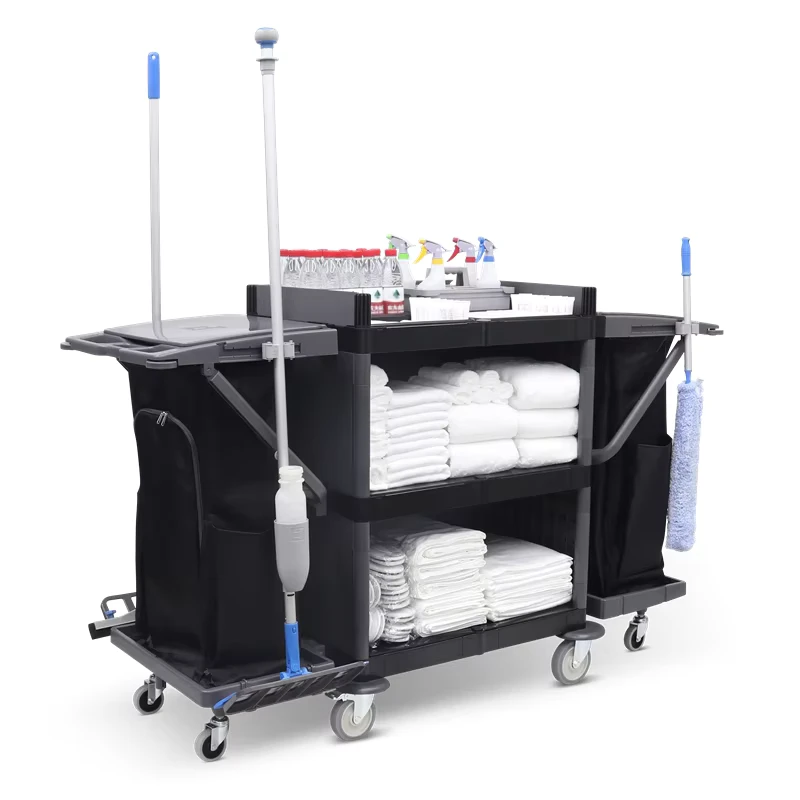 Hotel Plastic Janitorial Cleaning Cart Commercial Cleaning Housekeeping Trolley Room Service Cart on Wheels