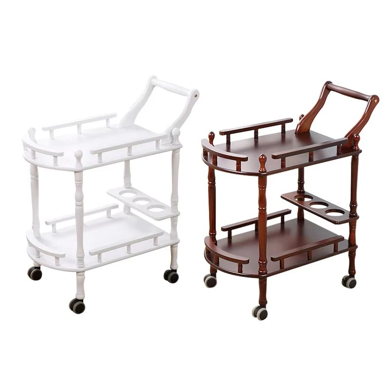Hotel & Restaurant Supplies Solid Wood Trolley Delivery Cart Household Double Tier Drink Liquor Carts