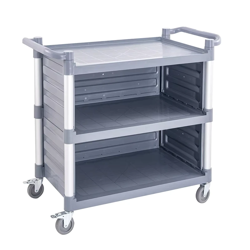 Hotel Restaurant Three-Layer Dining Food Service Trolley Plastic Storage Rolling Utility Cart With Wheels Enclosed Panels