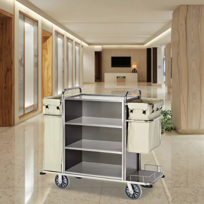 Hotel Room Cleaning Cart No Door Housekeeping Laundry Trolley with 2 Bags for Efficient Housekeeping