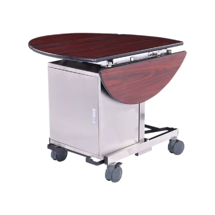 Hotel Room Foldable Luxury Service Cart Stainless Steel Warmer Silver MDF Table Top Food Cart