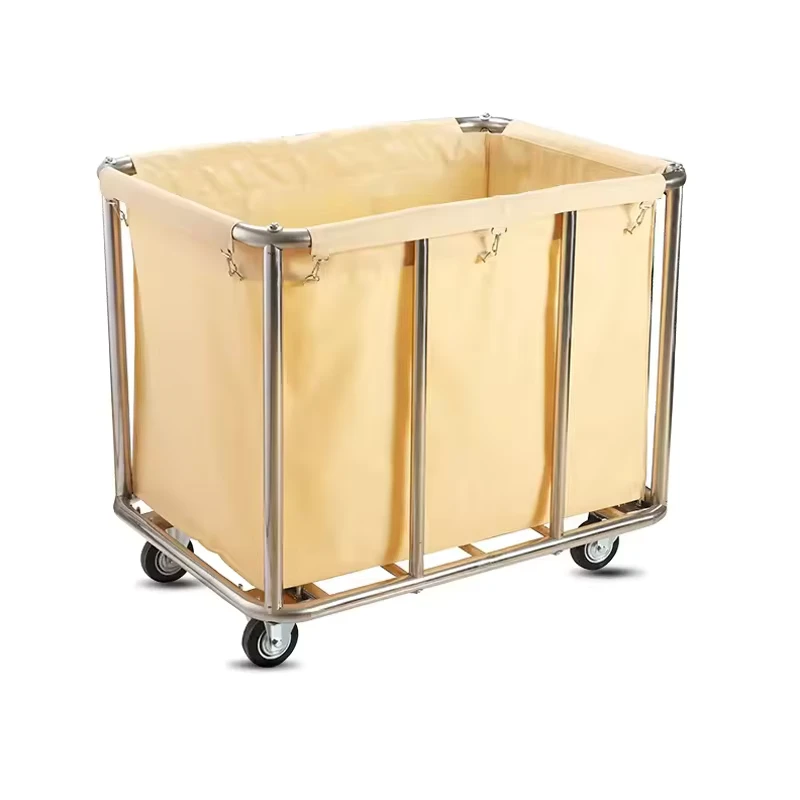 Hotel Room Service Foldable Stainless Steel Laundry Dirty Cloth Recycling Carts Housekeeping Linen Cleaning Cart