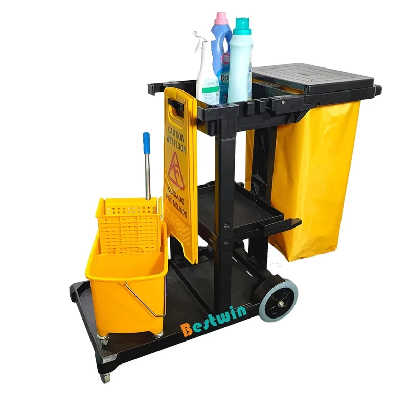 Hotel Room Service Supplies Plastic Polypropylene PP Commercial Cleaning Trolley Housekeeping Janitorial Cart