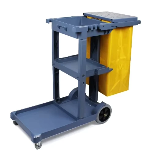 Hotel Service Duty 4 Wheels 2 tier Brown Plastic Cart Plastic Trolley Storage Cart Service Cart