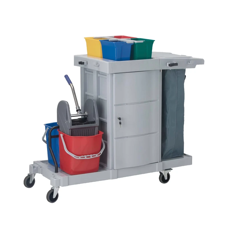 Hotel and Restaurant Janitor Cleaning Cart Plastic Trolley for Effective Cleaning