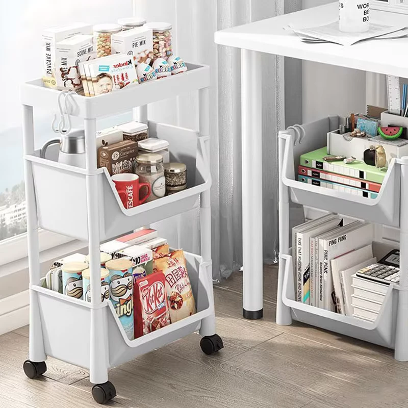 Household 3 Layer Plastic Toy Snacks Storage Rack Kitchen Fruit Vegetable With Wheels Bathroom Organizer