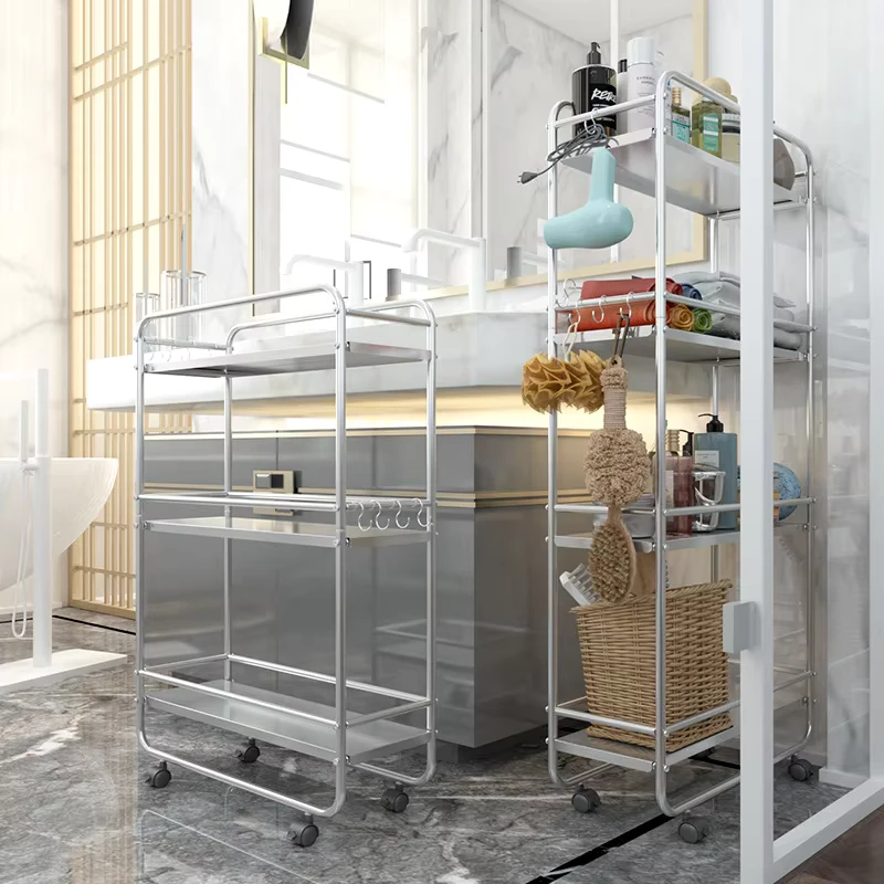 Household 3 Tier Stainless Steel Rolling Storage Rack Trolley for Kitchen and Bathroom