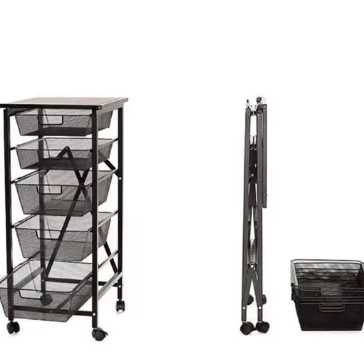 Household 5 Tier Square Folding Drawer Rack Cart Removable Rotating Pull out Utility Trolley Cart