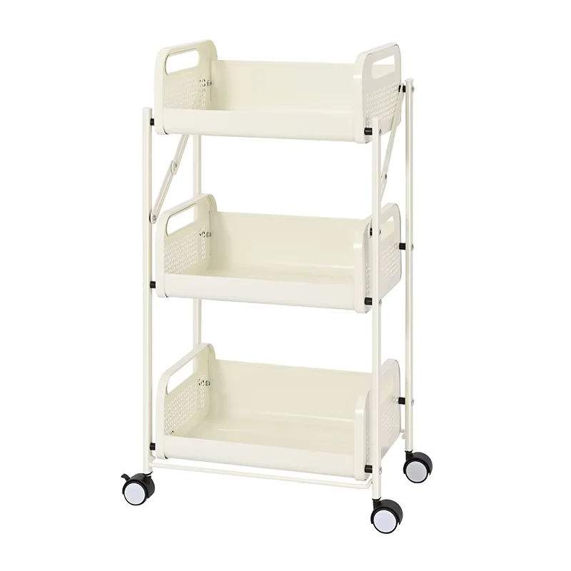 Household Foldable Rolling Storage Rack Vegetable 3 Tier Folding Utility Storage Cart Storage Trolley for Kitchen Bathroom