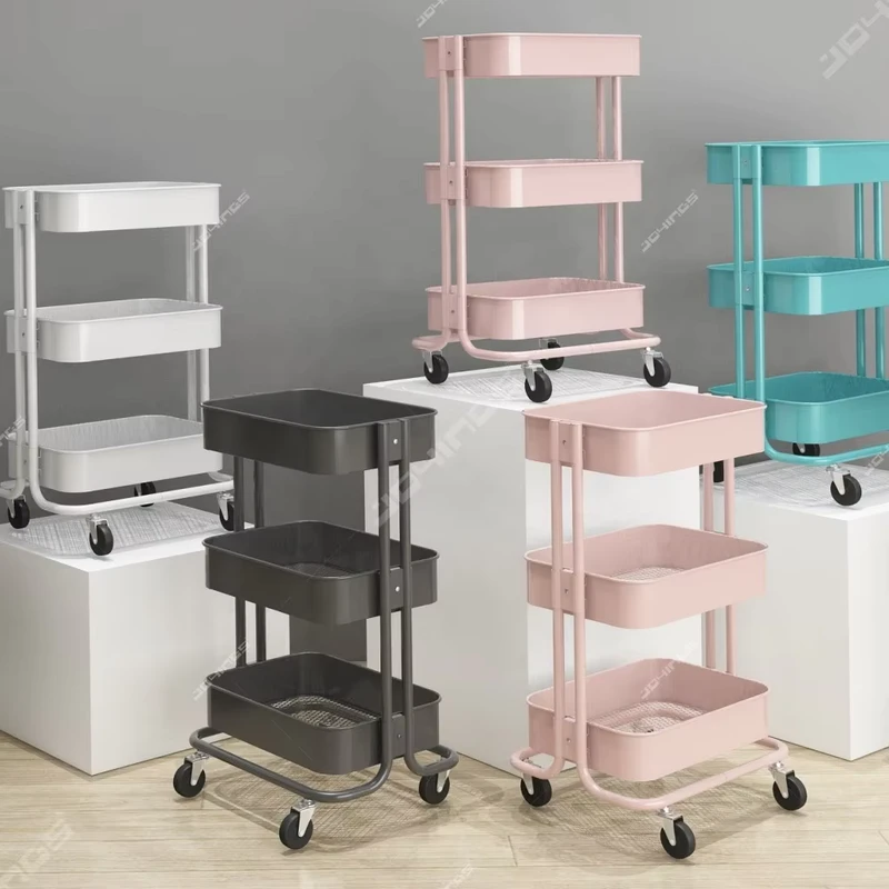 Household Foldable Storage Rack Kitchen Utility Storage Vegetable Trolley Cart Bathroom Storage Trolley 3 Tier Folding Metal