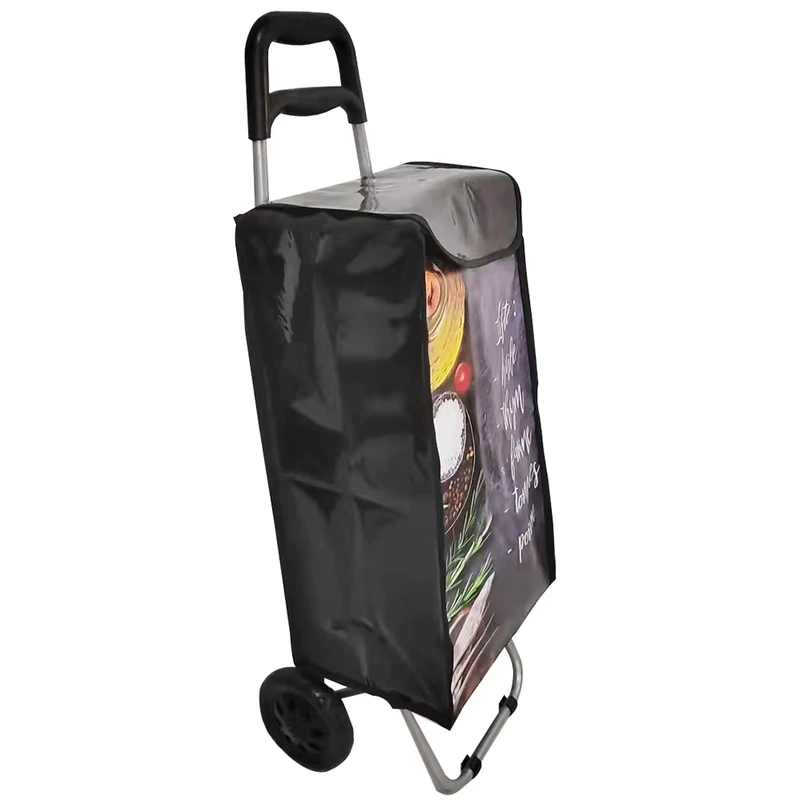 Household Foldable Utility Cart Wear resistant Leather Hand Push Grocery Cart Portable Rolling Shopping Trolley