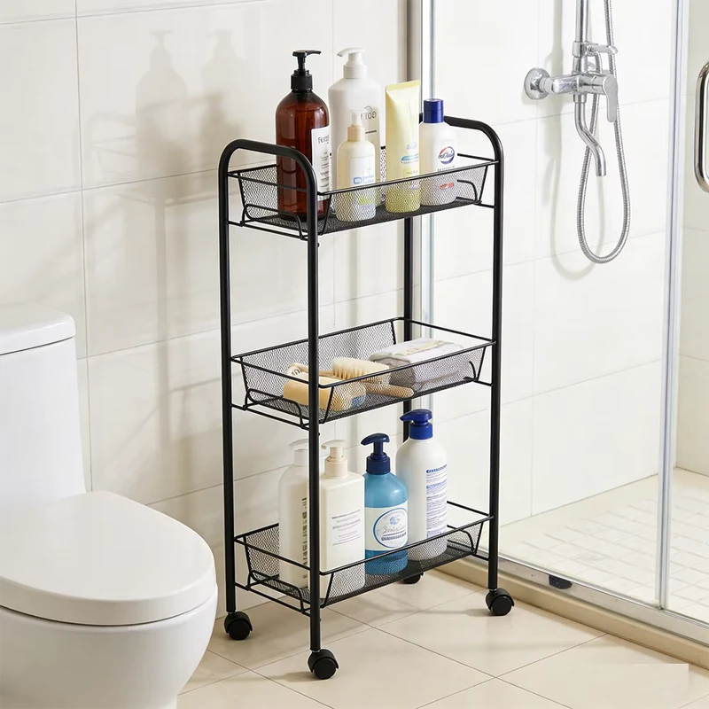 Household Metal Rolling Cart Rolling Trolley with Wheels for Narrow Space