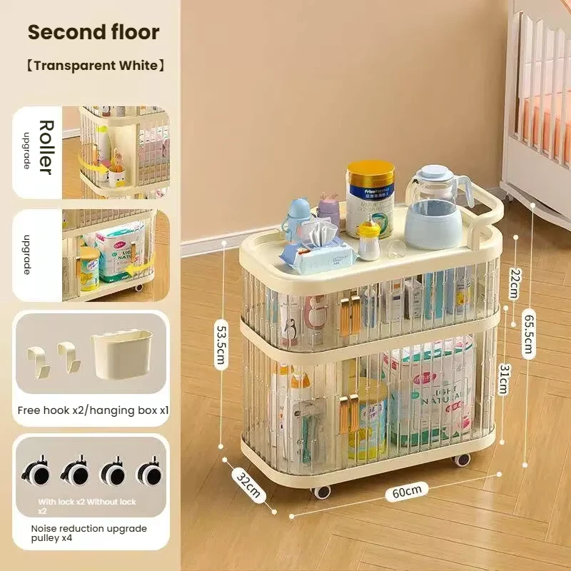 Household Multiduty 2 Layer Kitchen Storage Trolley Durable Portable Plastic Folding Cart Trolley with Wheel Baby Storage Rack