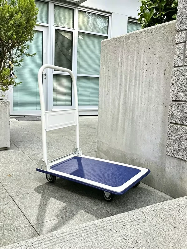Household Office Folding Steel Hand Trolley 4 Silent Wheels Anti slip Surface Small Moving Dolly Cart