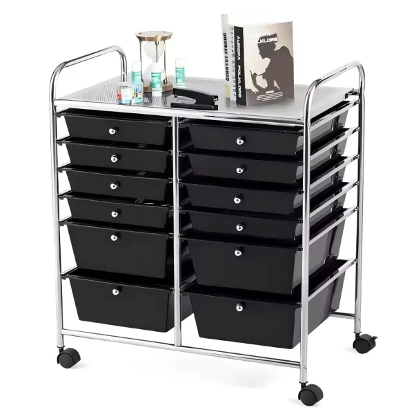 Household Organizer with Wheels Single Tier Storage Cart Standing Type PP Plastic Living Room & Kitchen Storage Trolley