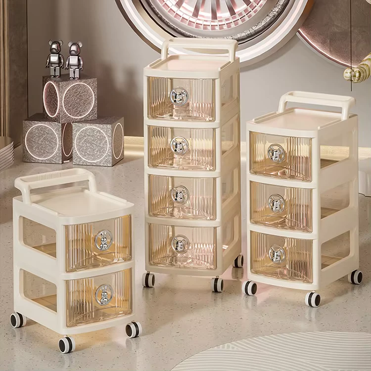 Household Plastic Rolling Storage Cart Bedroom Organizer Cabinet With Wheels Snacks Sundries Storage
