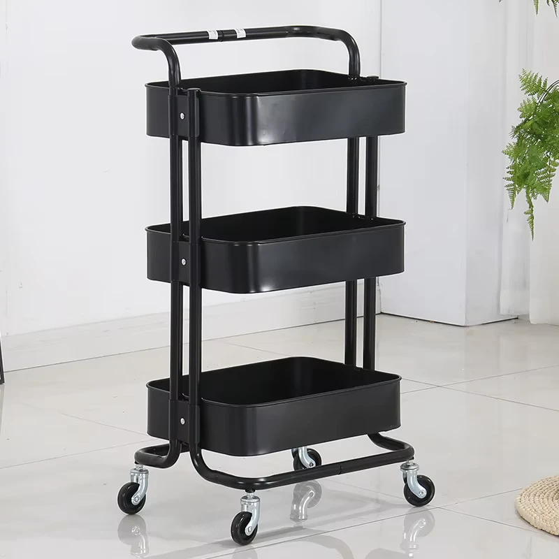 Household Rack Salon Trolley Multi Purpose Kitchen 3 Tier Basket Storage Cart Trolley with Wheels Auxiliary for Beauty Salon