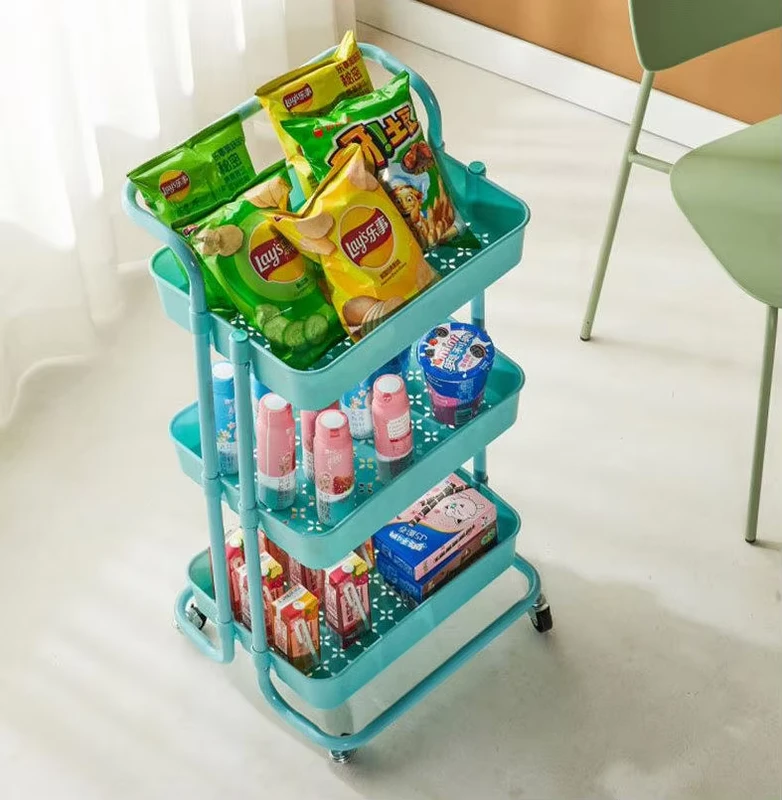 Household Supplies Mobile 3 Tier Storage Holder Rack Trolley Removable Table Storage Cart for Sofa Bedside