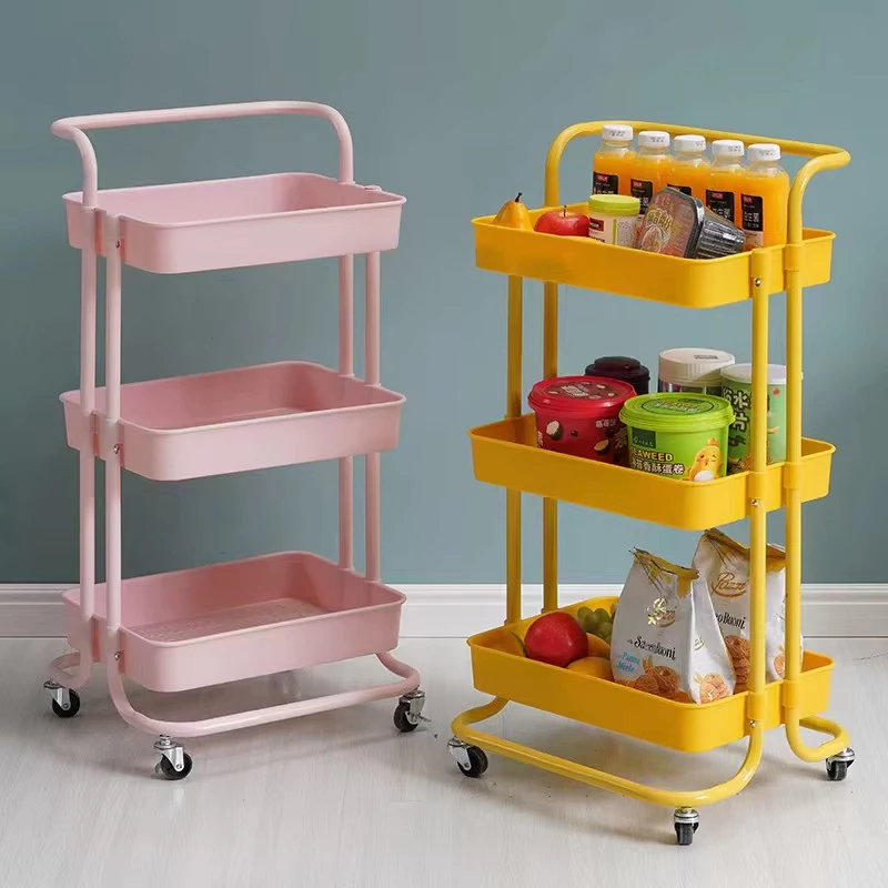 Household Three layer Multifunction Mobile Storage Cart with Plastic Mesh Basket Kitchen Storage Trolley Universal Pulley Mobile