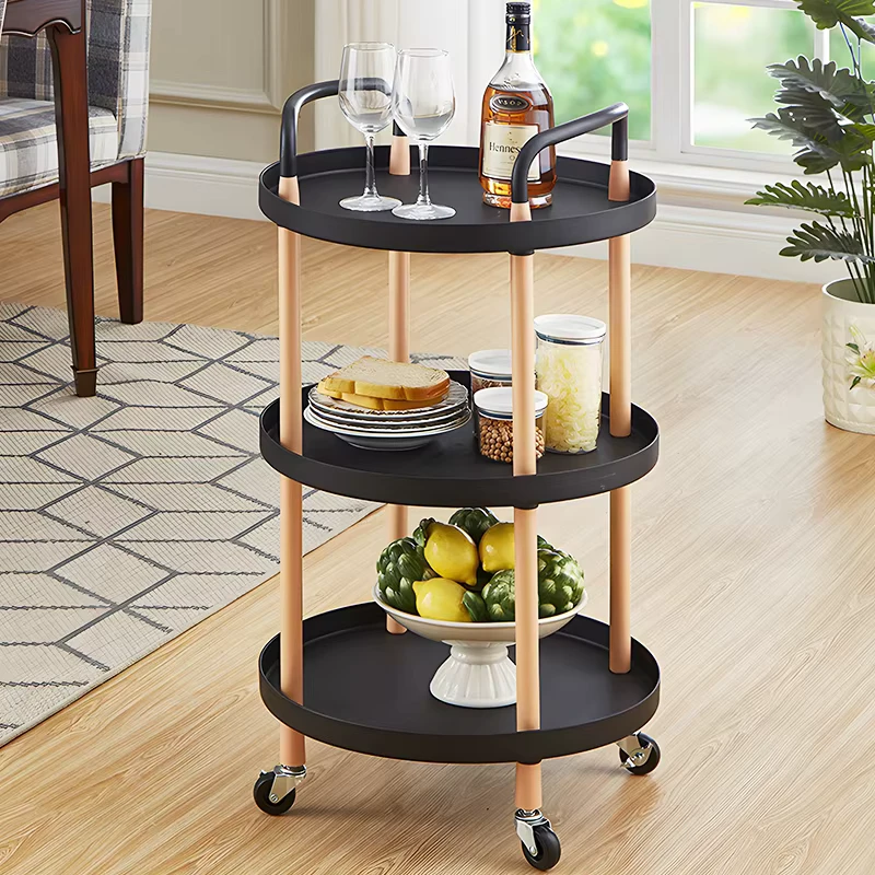 Household Trolley Cart Organizer Collapsible Coffee Table 3 Layer Rolling Utility Storage Rack
