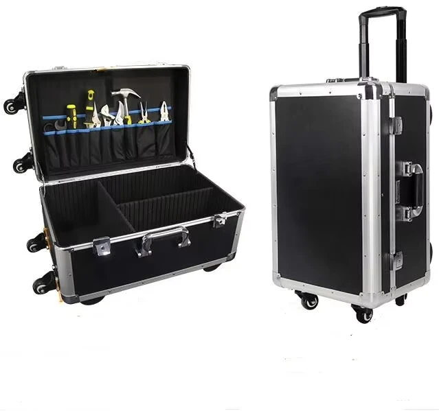 Household Workshop Repair Hand Trolley Aluminum Tool Case with Wheels
