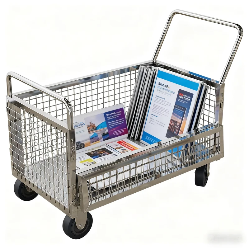 Housekeeping Stainless Steel Silver Utility Cart with Gate Foldable Dolly for Restaurant Use