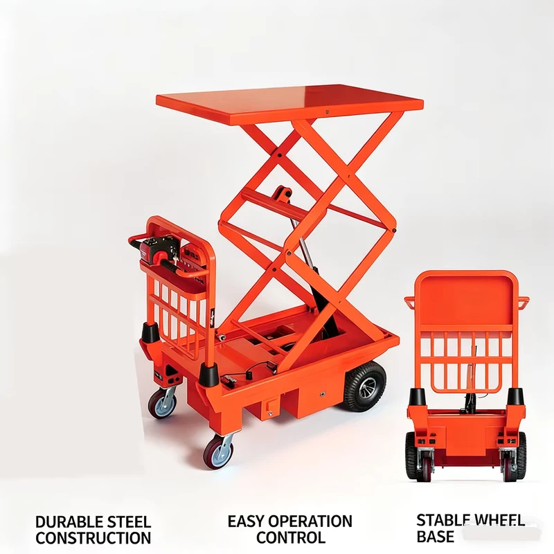 Hydraulic Heavy Duty Four Wheel Foldable Platform Hand Lift Trolley with Electric Lift System for Heavy Weight Lifting Tools