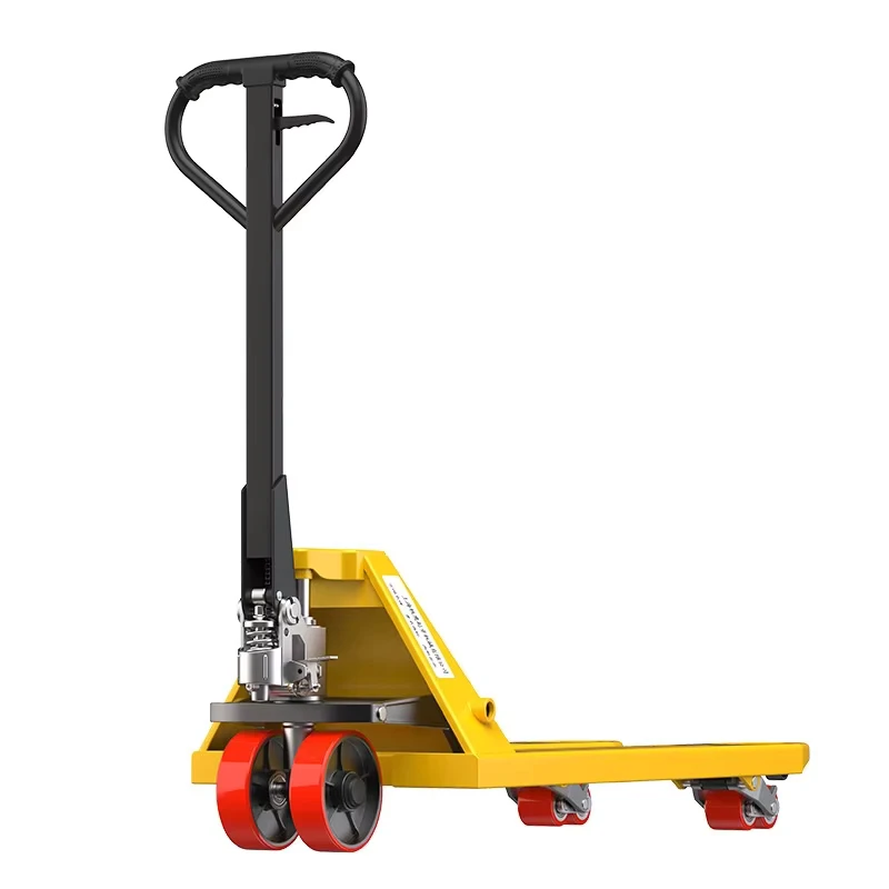 Hydraulic Piston Stainless Steel Manual Forklift Standing Hand Pallet Truck 1t 5t All Terrain Yellow