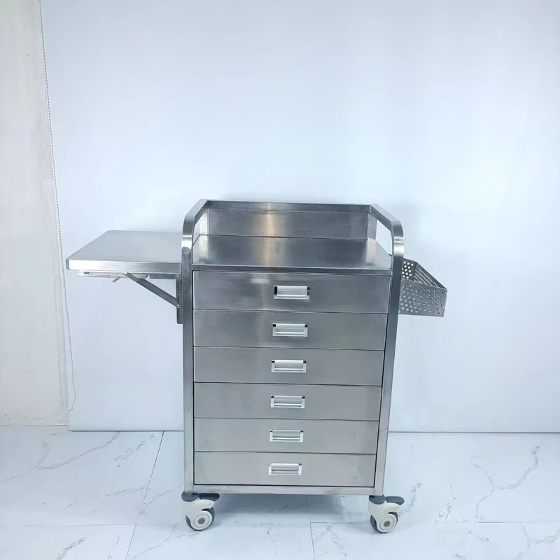 ICU ER Stainless Steel Emergency Trolley Medical Crash Cart with Locking Drawers Hospital Furniture 40 lb Load Capacity 32 Width