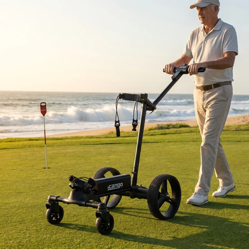 Icango Caddy G1 All Terrain Electric Golf Cart Long Lasting 36 Holes Lithium Battery for 70M Remote Golf Trolley