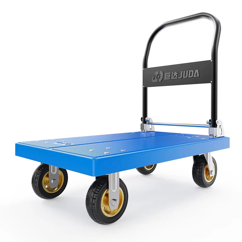 Industrial 1000kg Four Wheel Plastic Platform Trolley 90cm*60cm Folding Shopping Cart with Rubber Wheels OEM