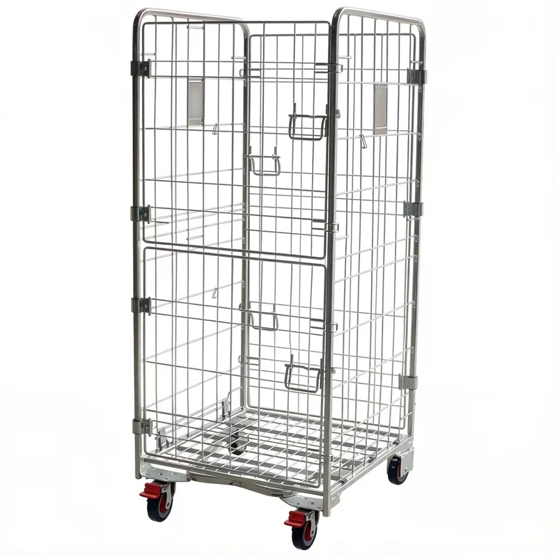 Industrial 4 Sided Enclosed Steel Roll Cage Trolley Nestable Folding Wire Mesh Cart 500kg Capacity Warehouse Storage Visible
