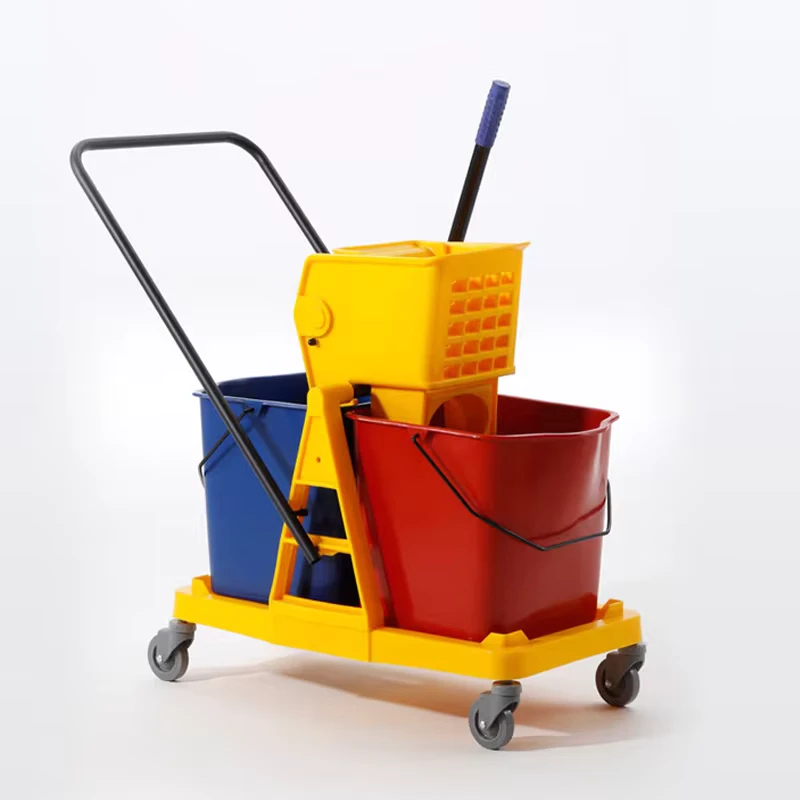 Industrial 60L Double Bucket with Top Press Wringer Designed for Stadiums Malls and Large Facility Janitorial Teams