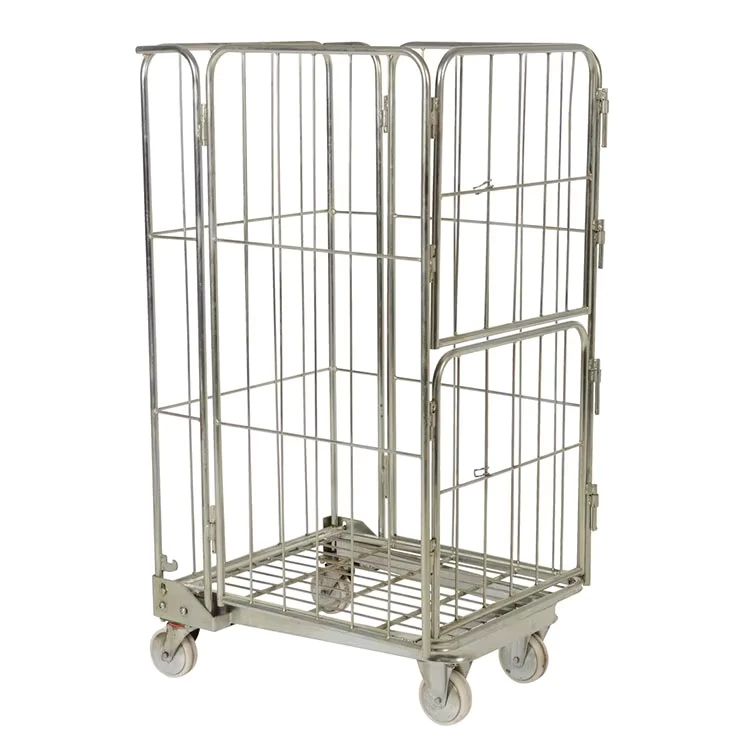 Industrial 660lbs Zinc Plate Transport Folding Stackable Movable Roll Container Trolley Logistics Cart