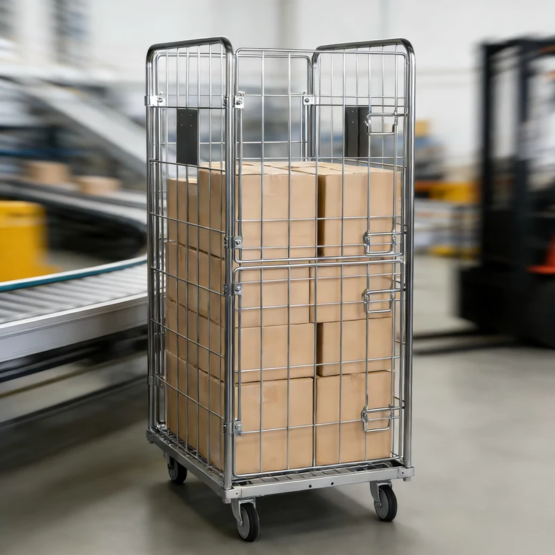 Industrial Collapsible Folding Roll Cage Hand Truck Shelves Warehouse Storage Equipment Medium Duty Steel Wire Container