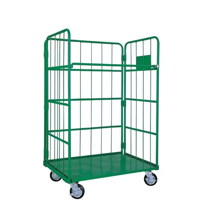 Industrial Custom Collapsible Steel Roll Cage Zinc Plated Corrosion Resistant 500kg Heavy Duty Silver White Laundry Trolley