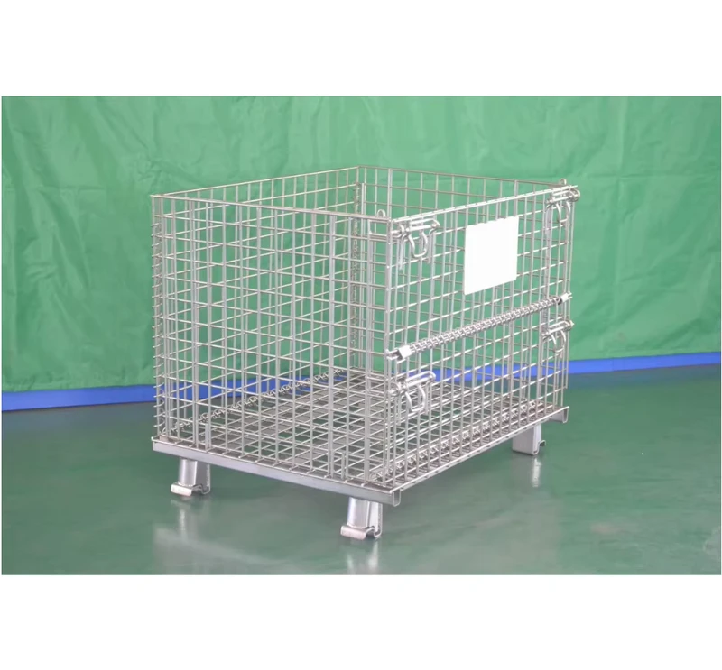 Industrial Durable Steel Wire Mesh Grid Galvanized Stackable Corrosion Resistant Warehouse Trolley Pallet Storage Cage Container