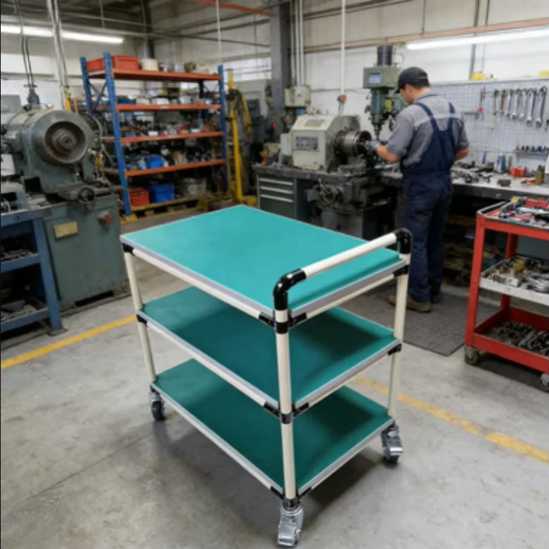 Industrial ESD Safe Lean Tube Rolling Cart Wire Bar Utility Trolley with Locking Casters for Warehouse Picking Transport